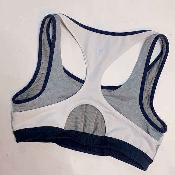 Athleta Triple Dare Racerback Navy Gray White Sports Bra W-120 Size Small - Picture 3 of 8